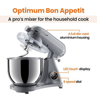 Thumbnail for optimum bon appetit stand mixer kitchenaid competitor powerful big capacity multiple attachments LED display